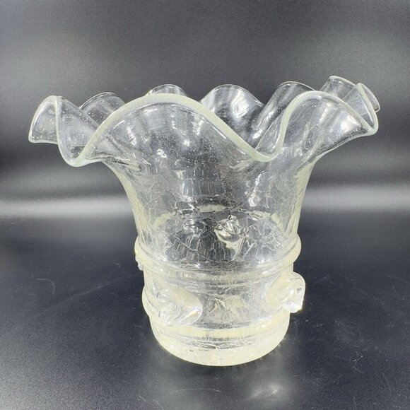 Vintage Clear Crackle Glads Ruffled Top Glass Vase Vessel Hand Blown Vase VTG - Picture 14 of 16